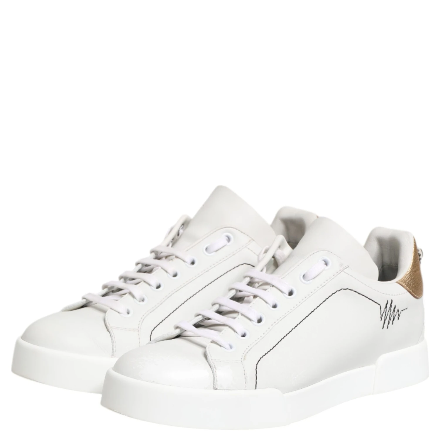 White Gold Leather Low Top Sneakers Shoes