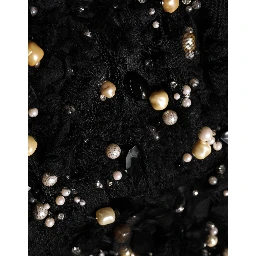Black Viscose Pearl Embellishment Shift Dress