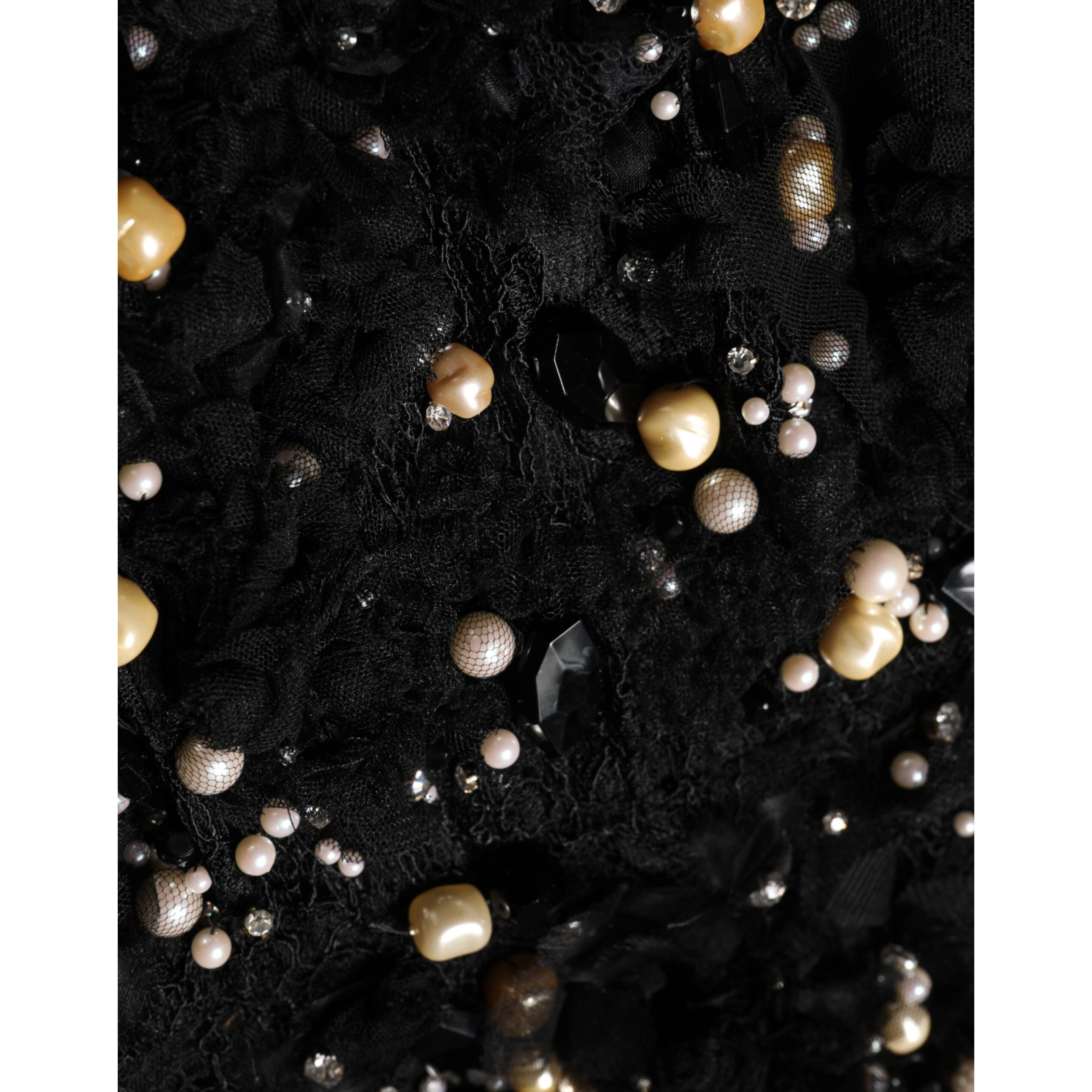 Black Viscose Pearl Embellishment Shift Dress