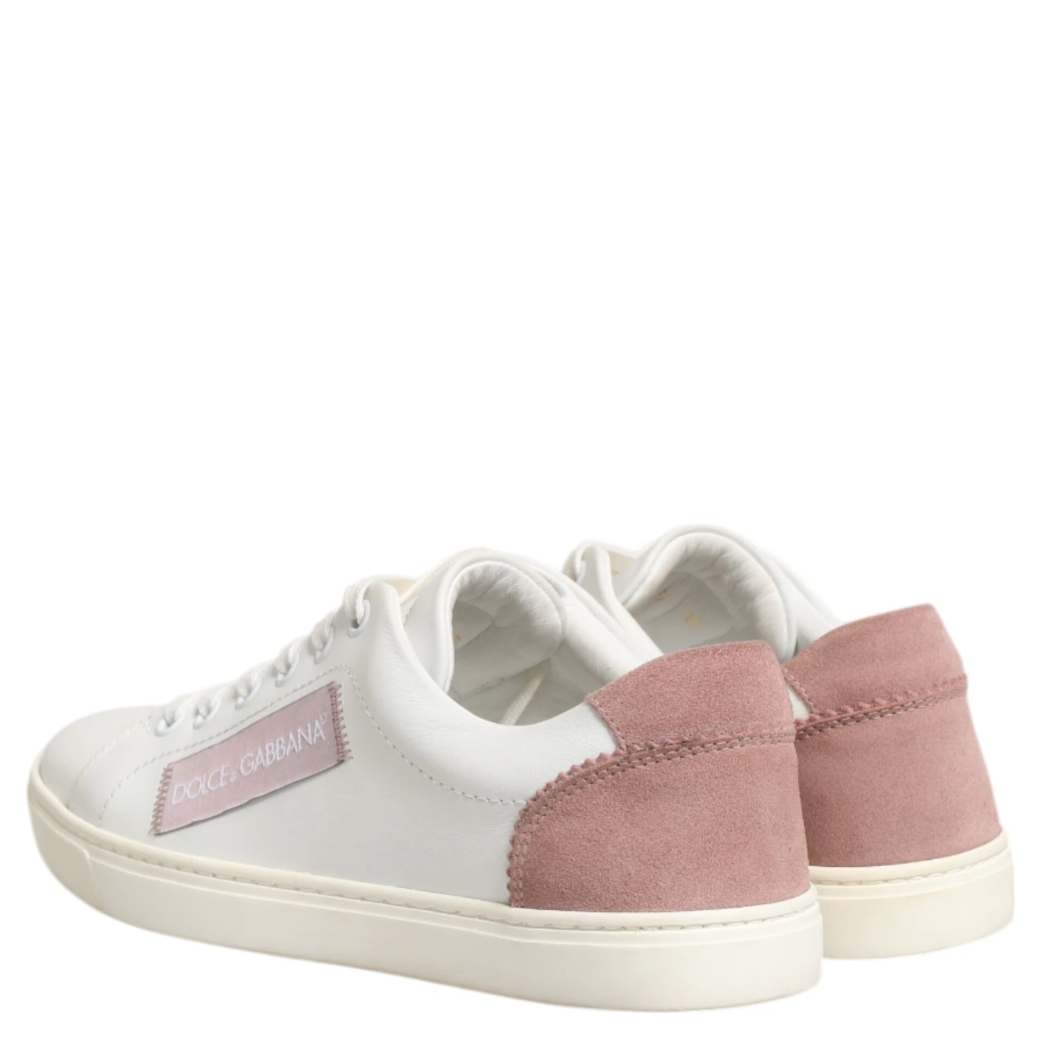 White Pink Leather Low Top Sneakers Shoes