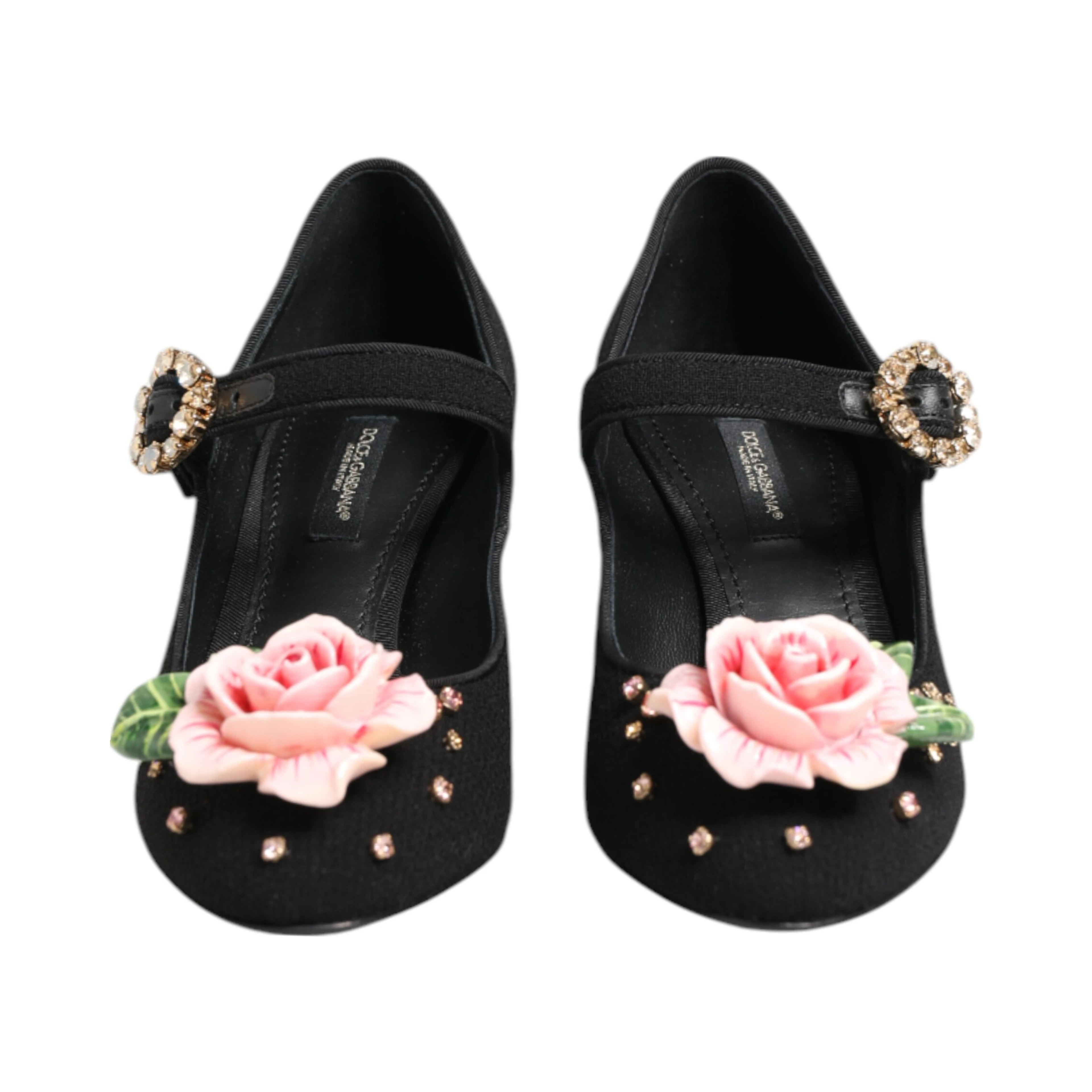 Black Flower Crystal Embellished Mary Jane Shoes
