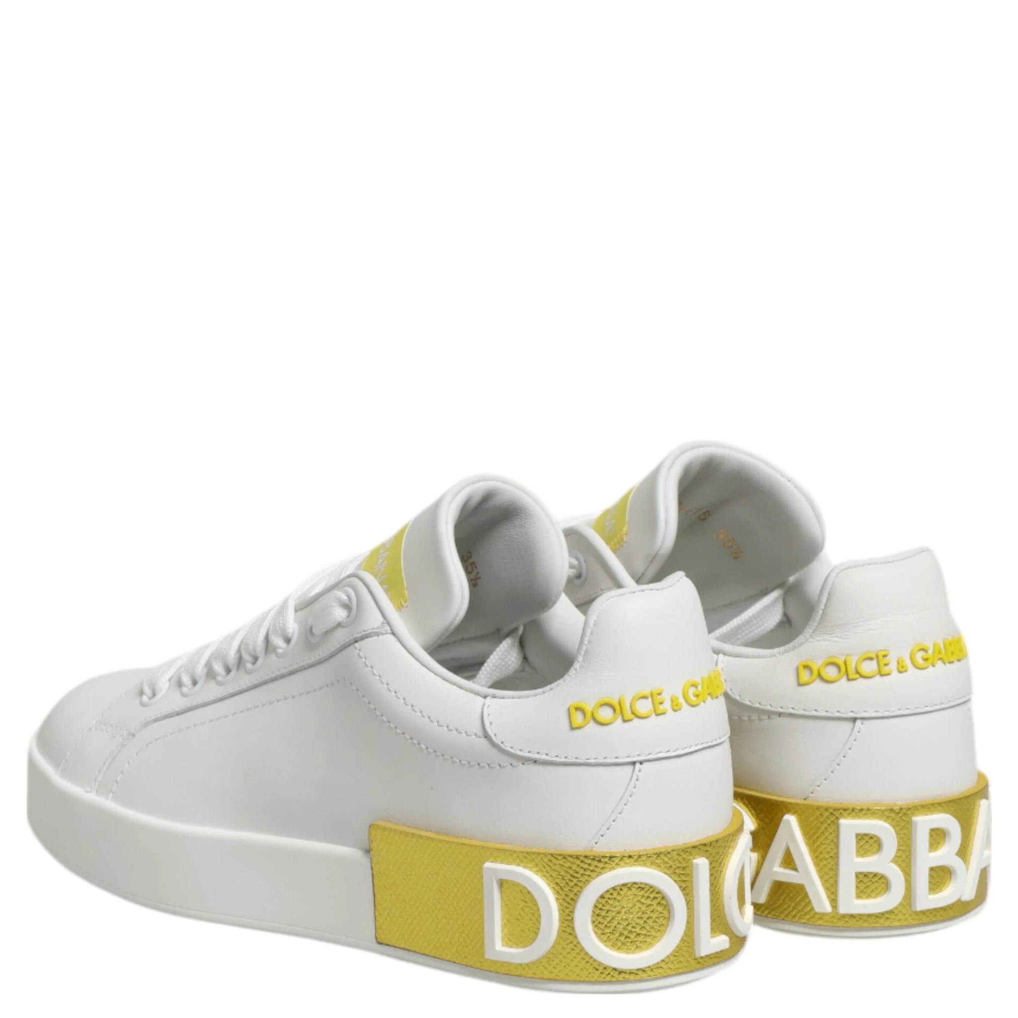 White Yellow Leather Low Top Sneakers Shoes