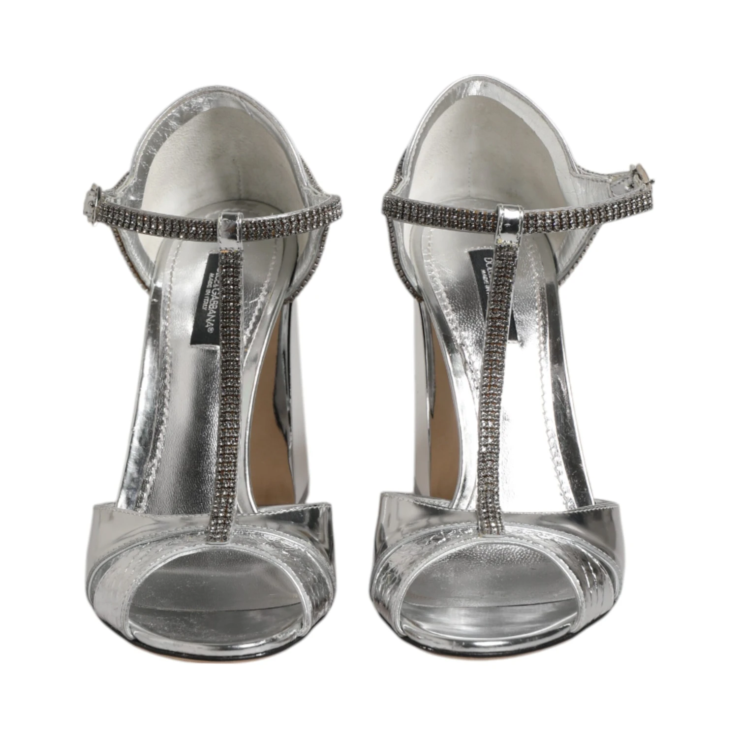 Silver Leather T-strap Heels Sandals Shoes