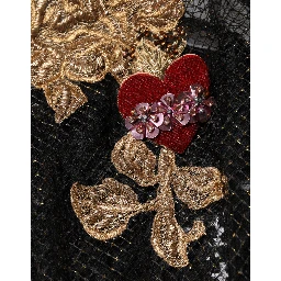 Black Crystal Heart Embellished A-line Dress