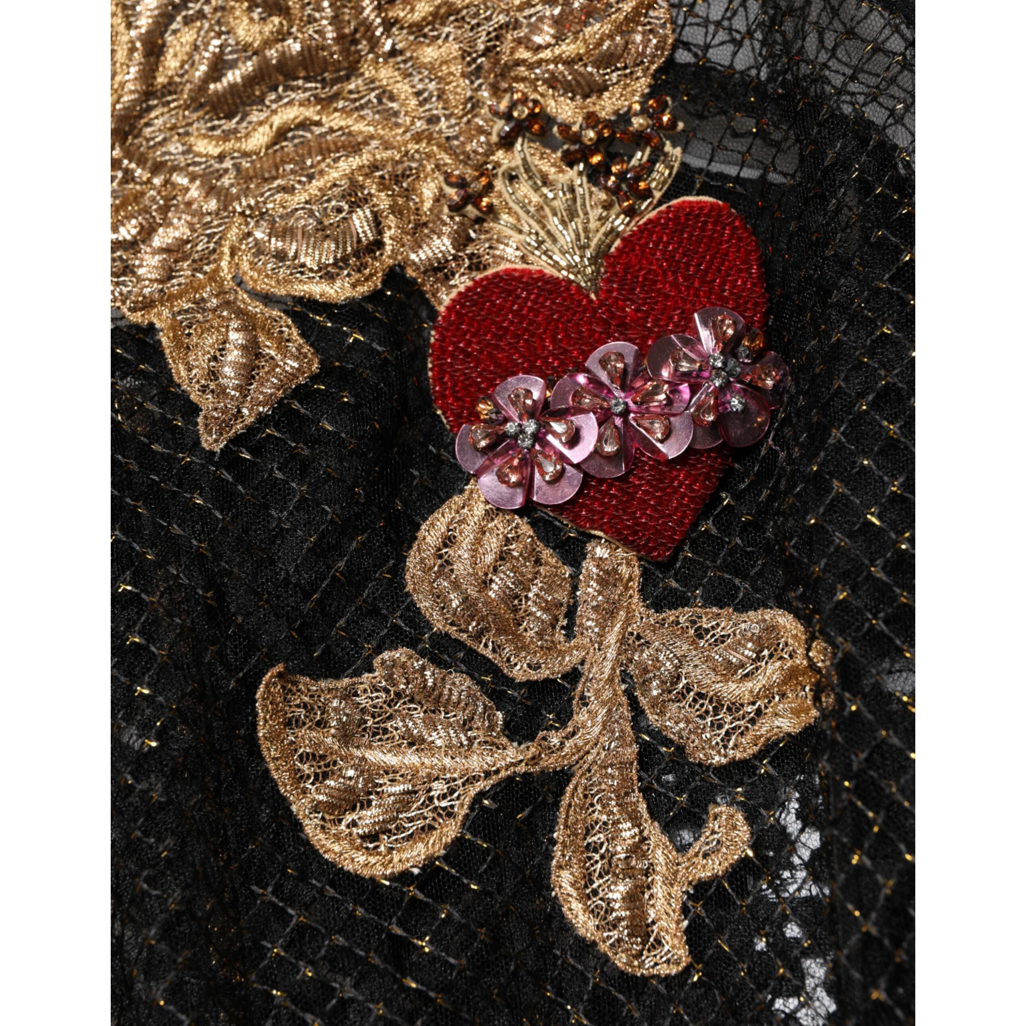 Black Crystal Heart Embellished A-line Dress