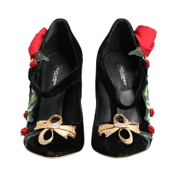 Black Roses Crystal Brooch Mary Jane Shoes