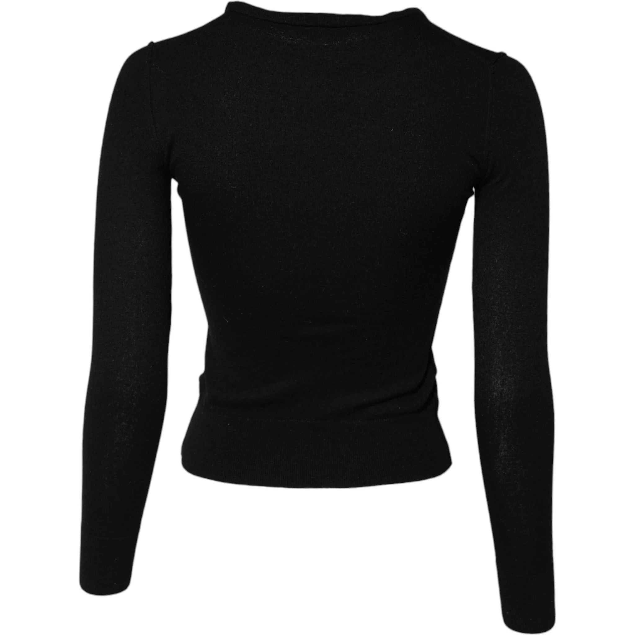 Black STAFF Round Neck Cardigan Sweater