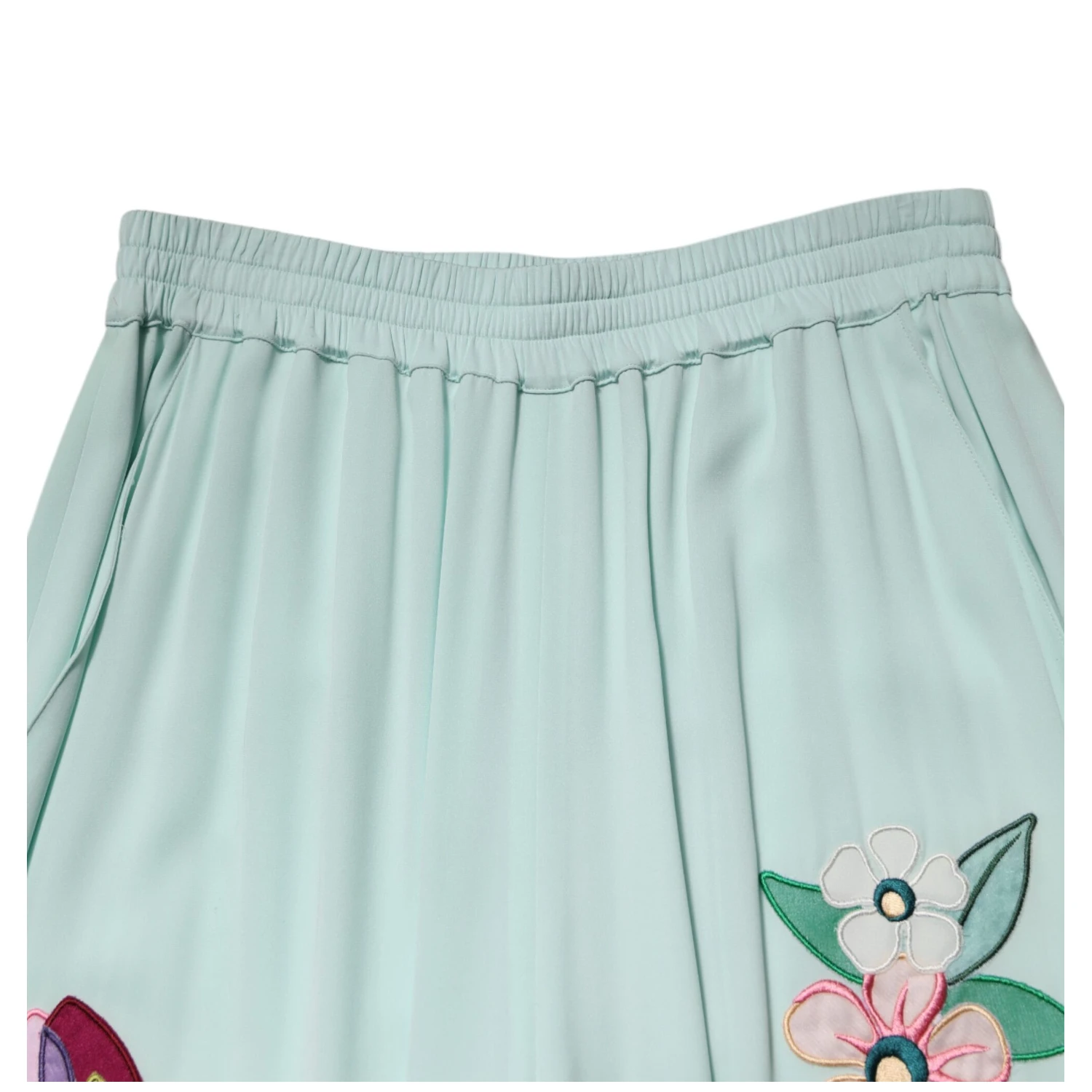 Green Floral Garterized Straight Pajama Pants