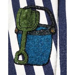 Blue White Striped Embroidered A-line Dress