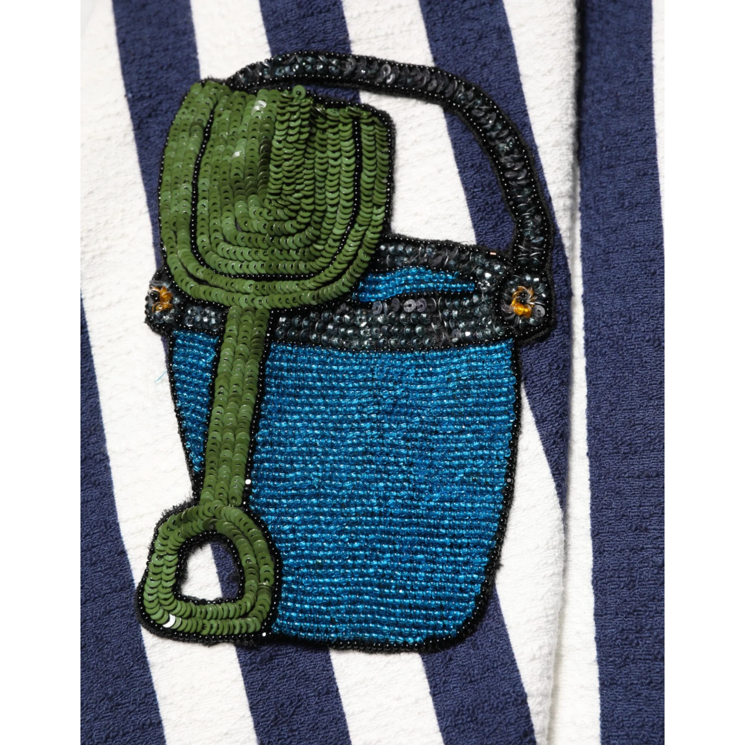 Blue White Striped Embroidered A-line Dress