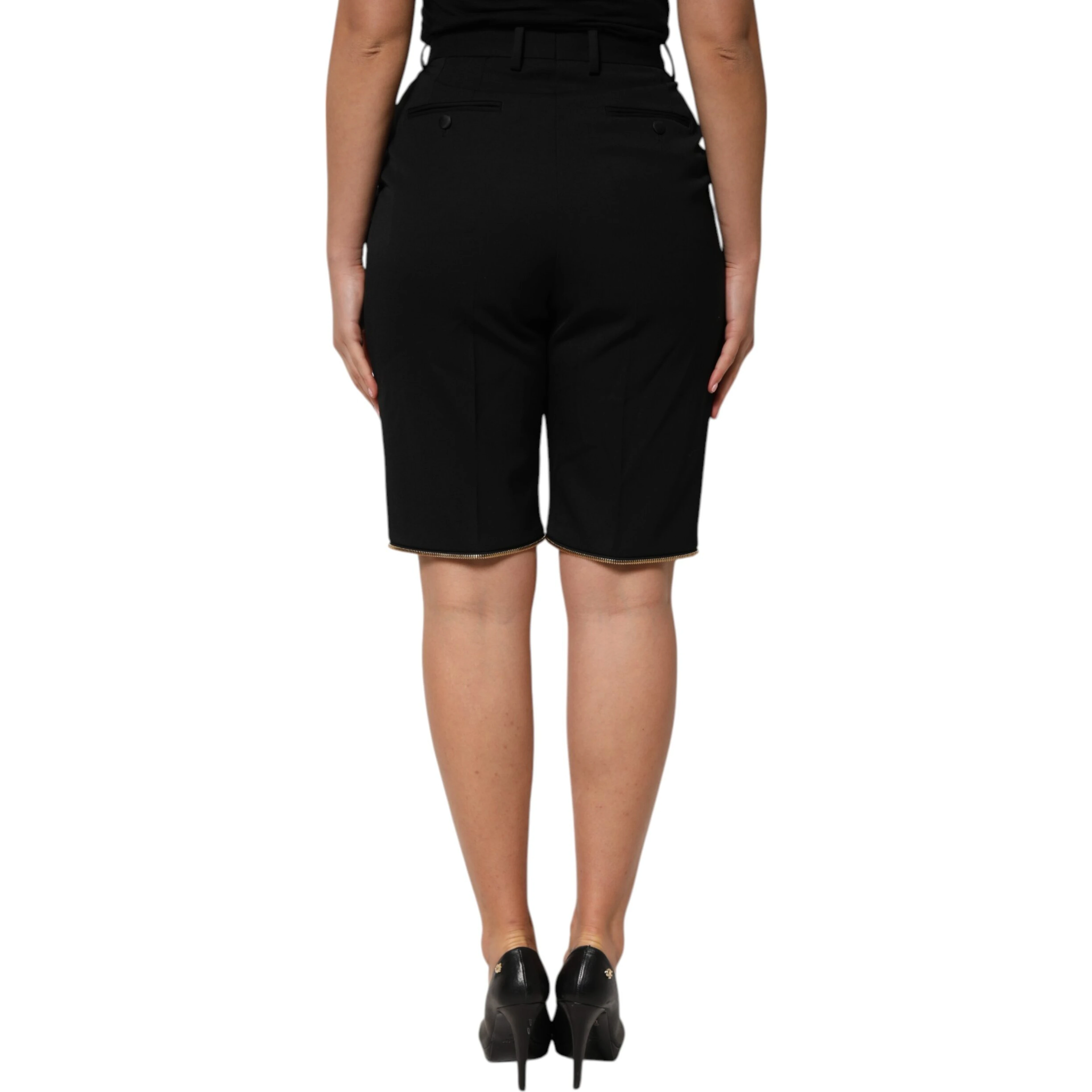 Black Zip Detailed Wool Straight Leg Pants
