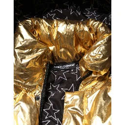 Gold Hooded Puffer Quilted Full Zip Jacket