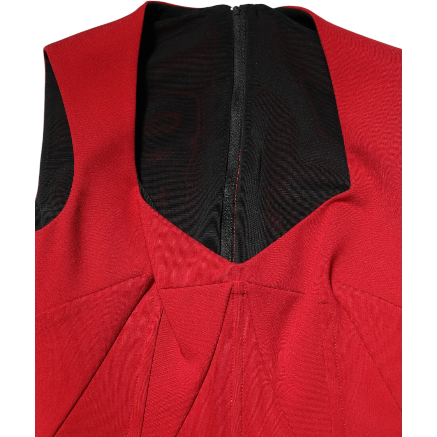 Red Viscose Stretch Slit Sheath Midi Dress