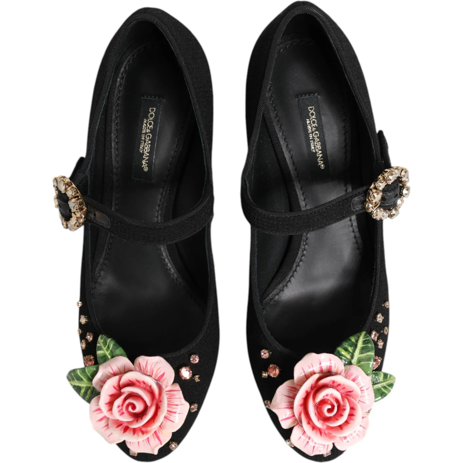Black Flower Crystal Embellished Mary Jane Shoes