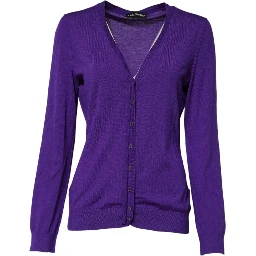 Purple Wool Knit V-neck Cardigan Sweater