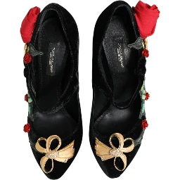 Black Roses Crystal Brooch Mary Jane Shoes