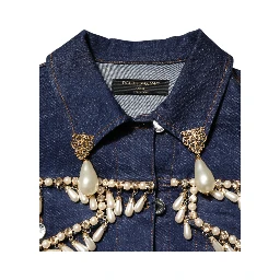 Blue Cotton Denim Crystal Embellished Jacket