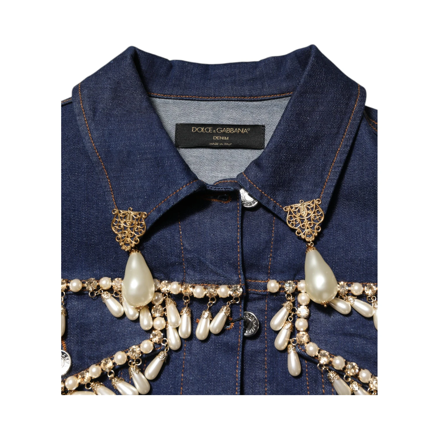 Blue Cotton Denim Crystal Embellished Jacket