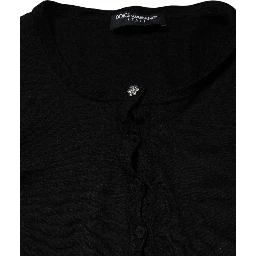 Black STAFF Round Neck Cardigan Sweater