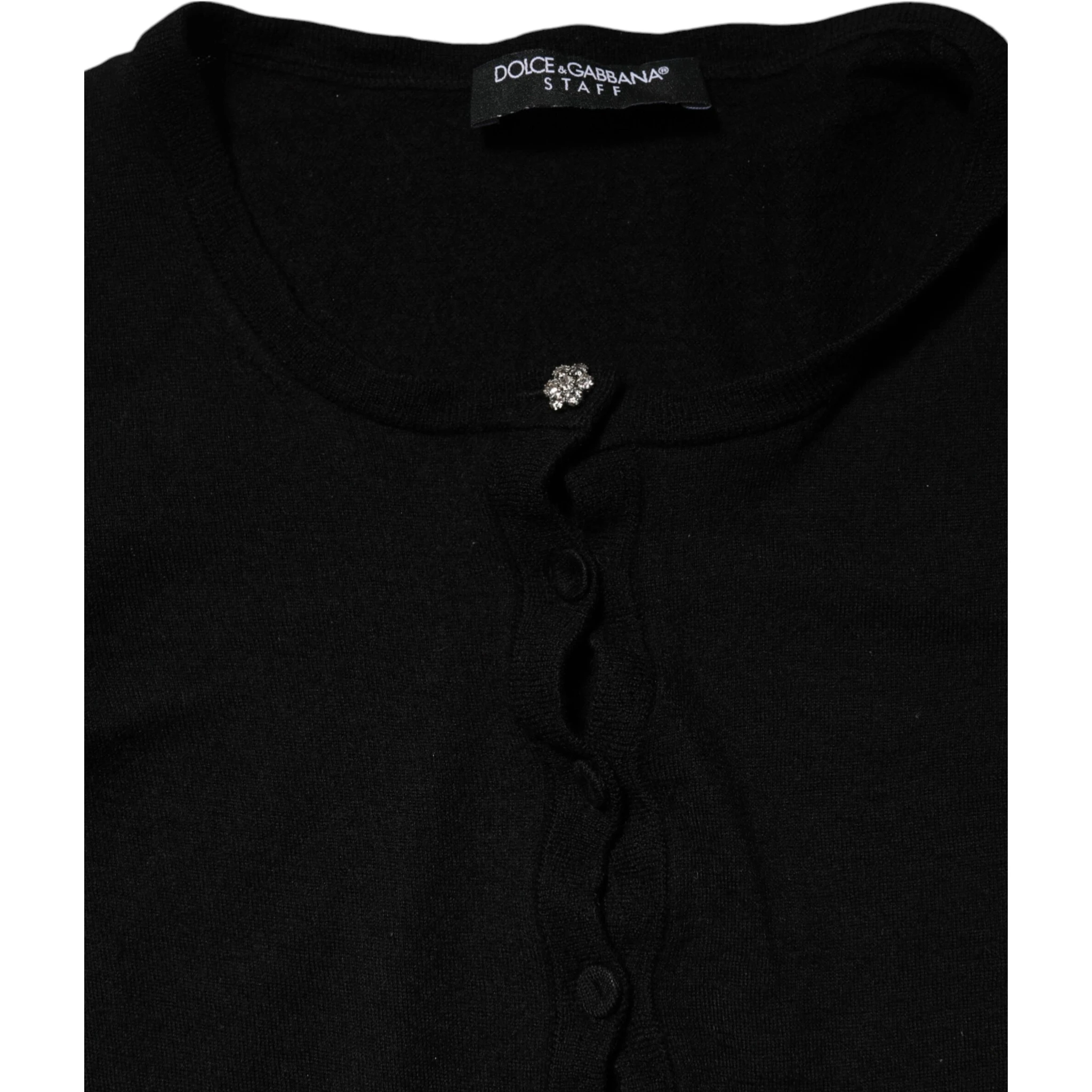 Black STAFF Round Neck Cardigan Sweater