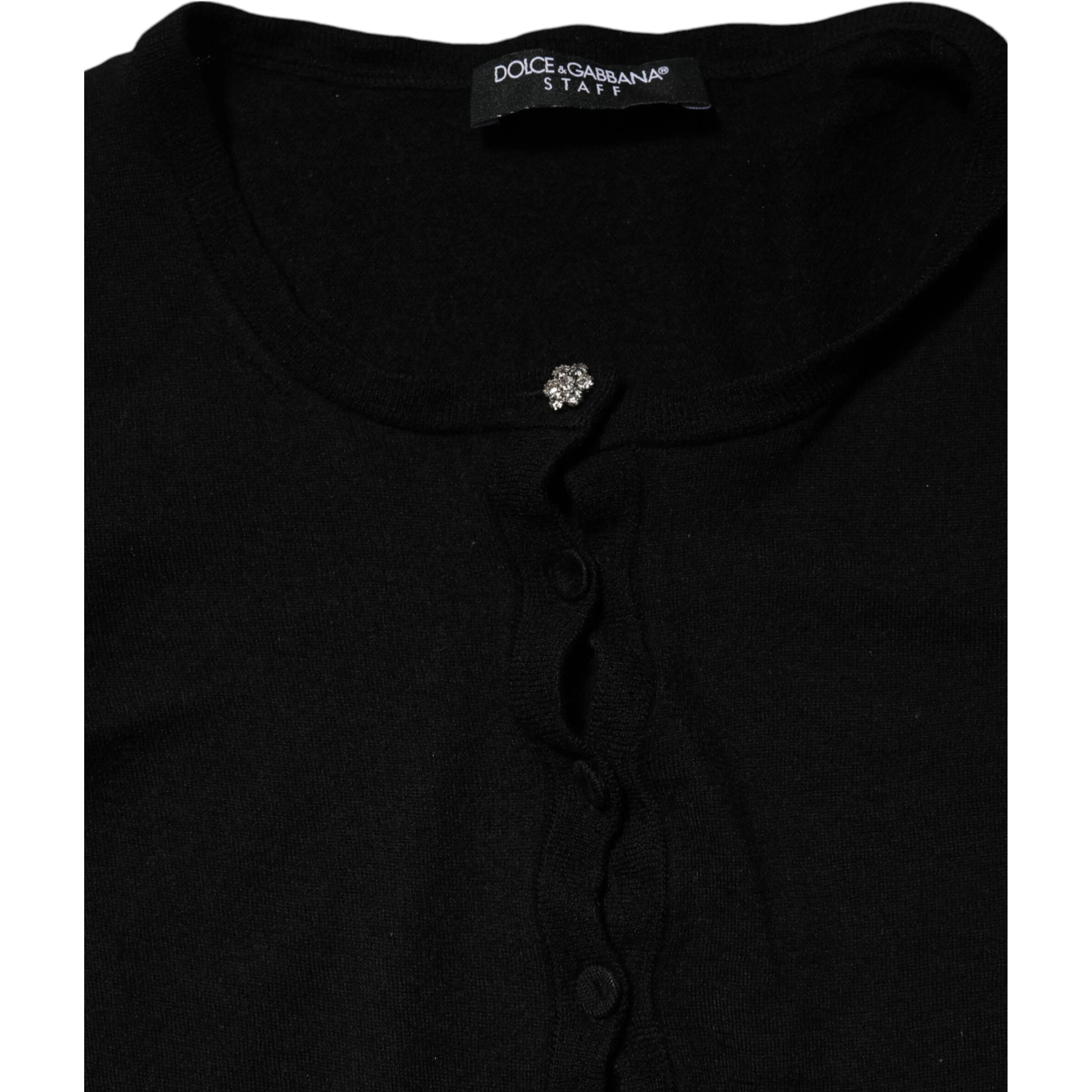 Black STAFF Round Neck Cardigan Sweater