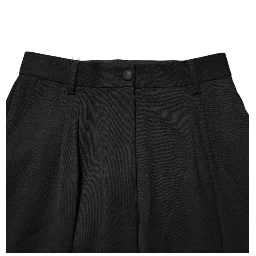 Black Zip Detailed Wool Straight Leg Pants