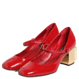 Red Leather DG Logo Heels Sandals Shoes
