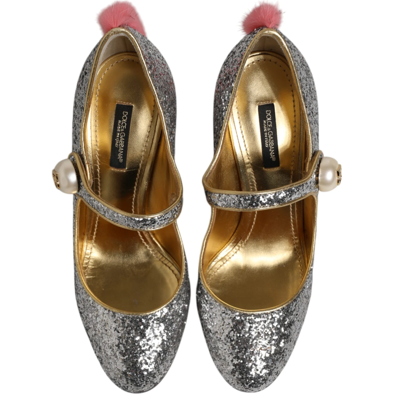 Silver Glitter Mink Fur VALLY Pump Shoes