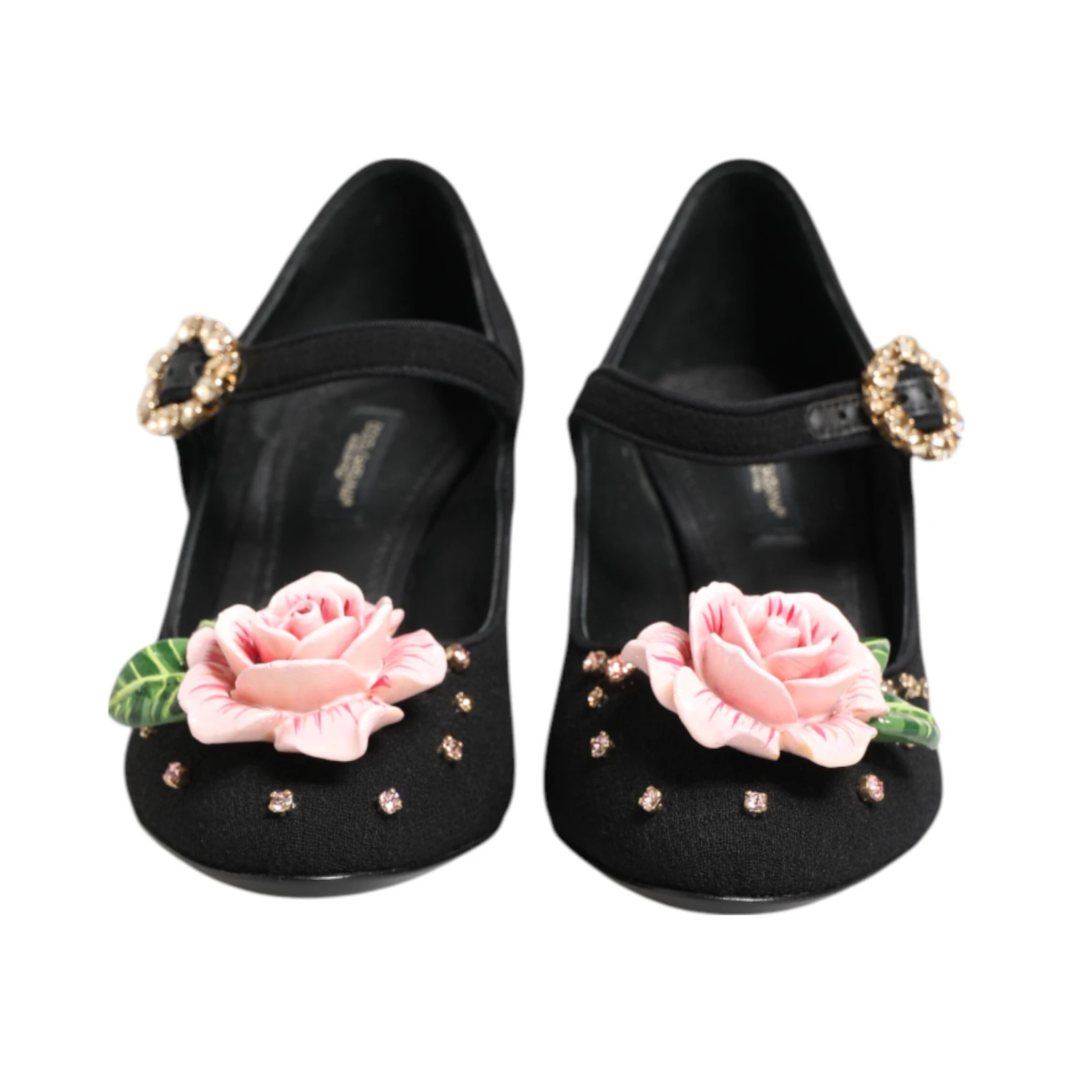 Black Flower Crystal Embellished Mary Jane Shoes