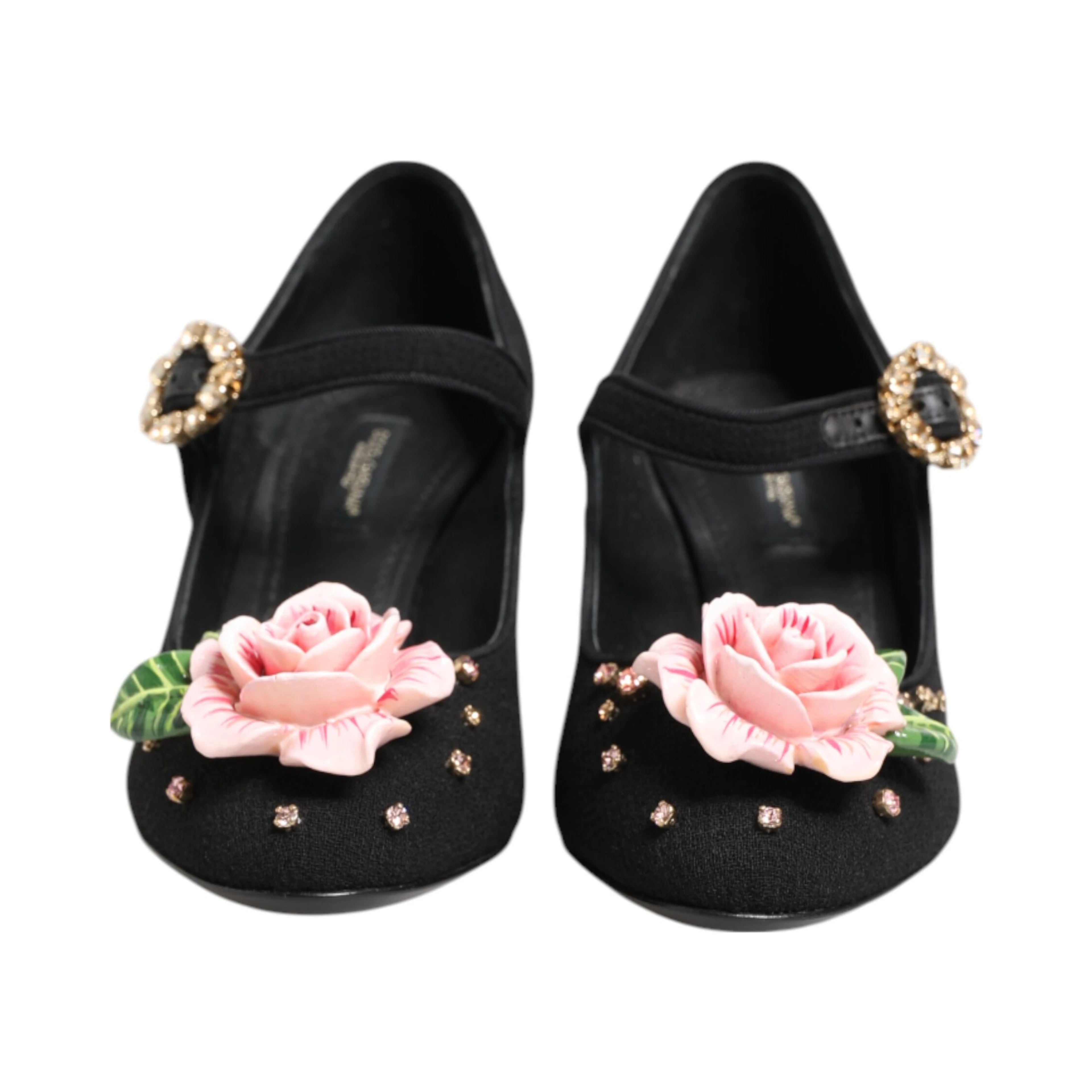 Black Flower Crystal Embellished Mary Jane Shoes