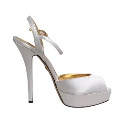 White Satin Platform Heels Sandals Shoes