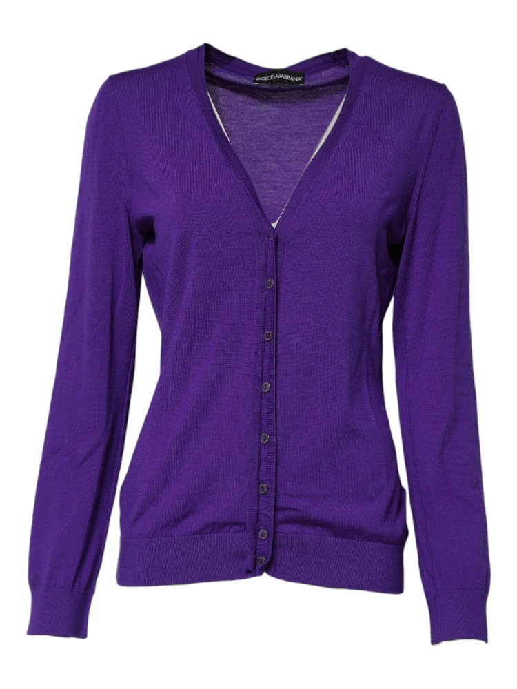 Purple Wool Knit V-neck Cardigan Sweater alternative
