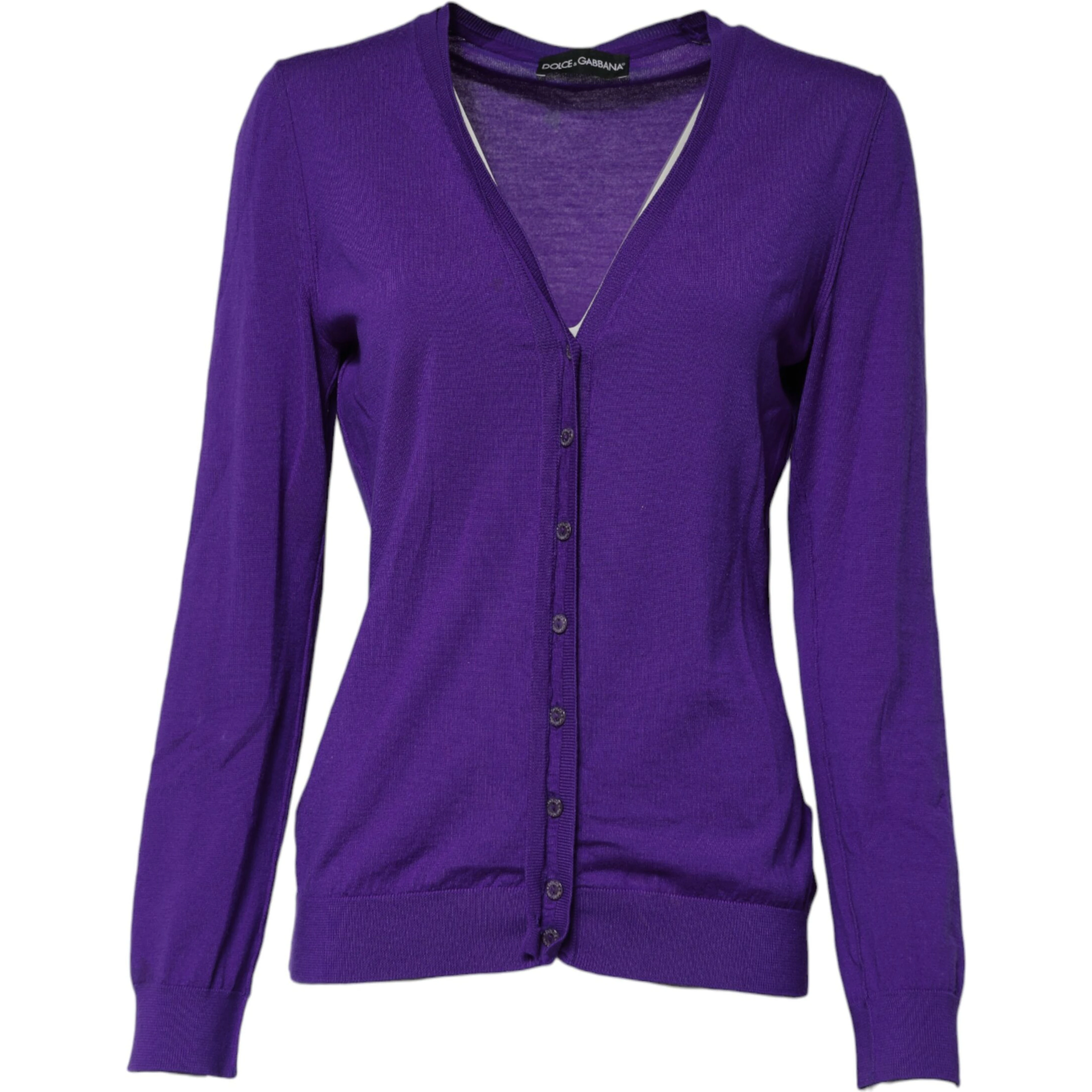 Purple Wool Knit V-neck Cardigan Sweater