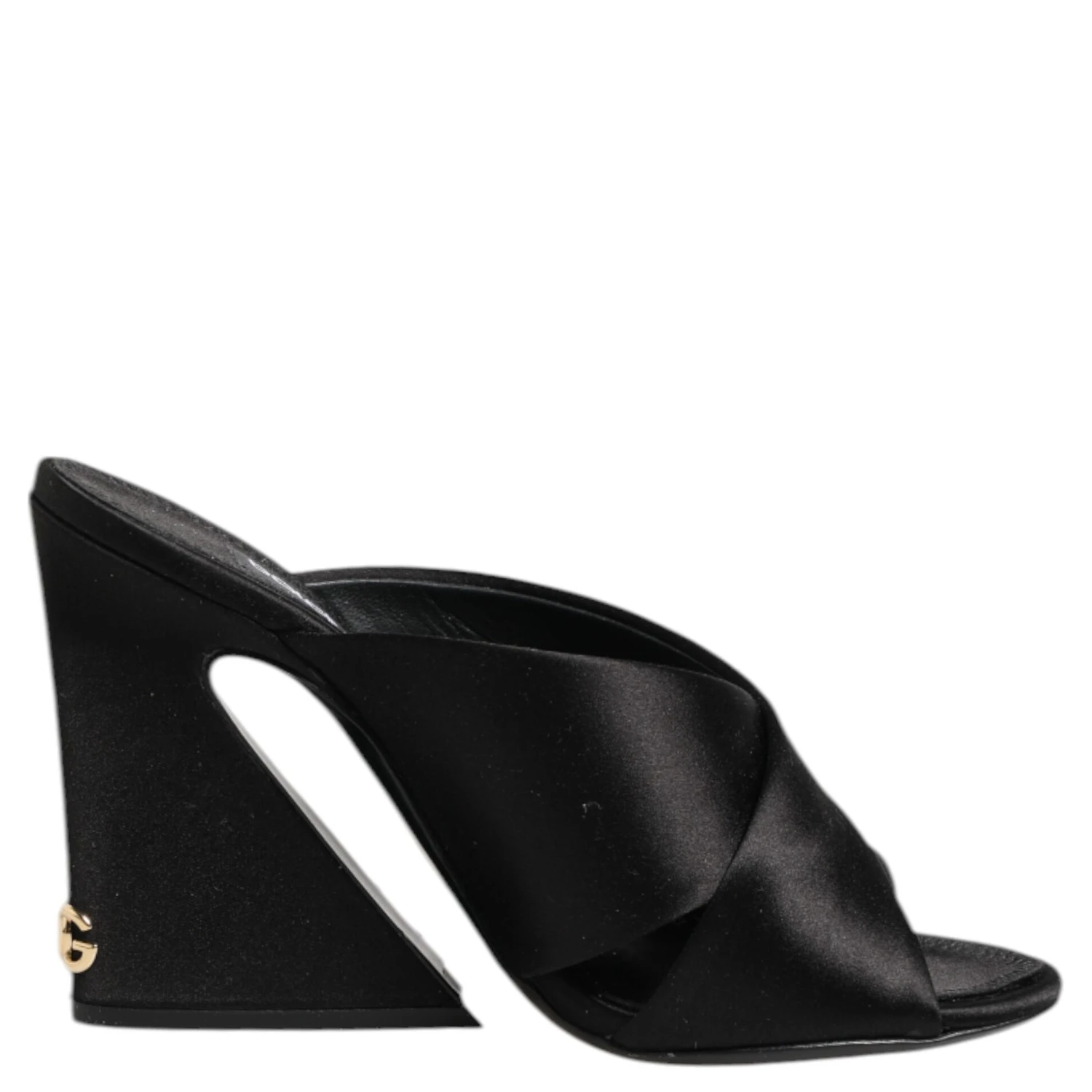 Black Logo KEIRA Satin Slides Sandals Shoes