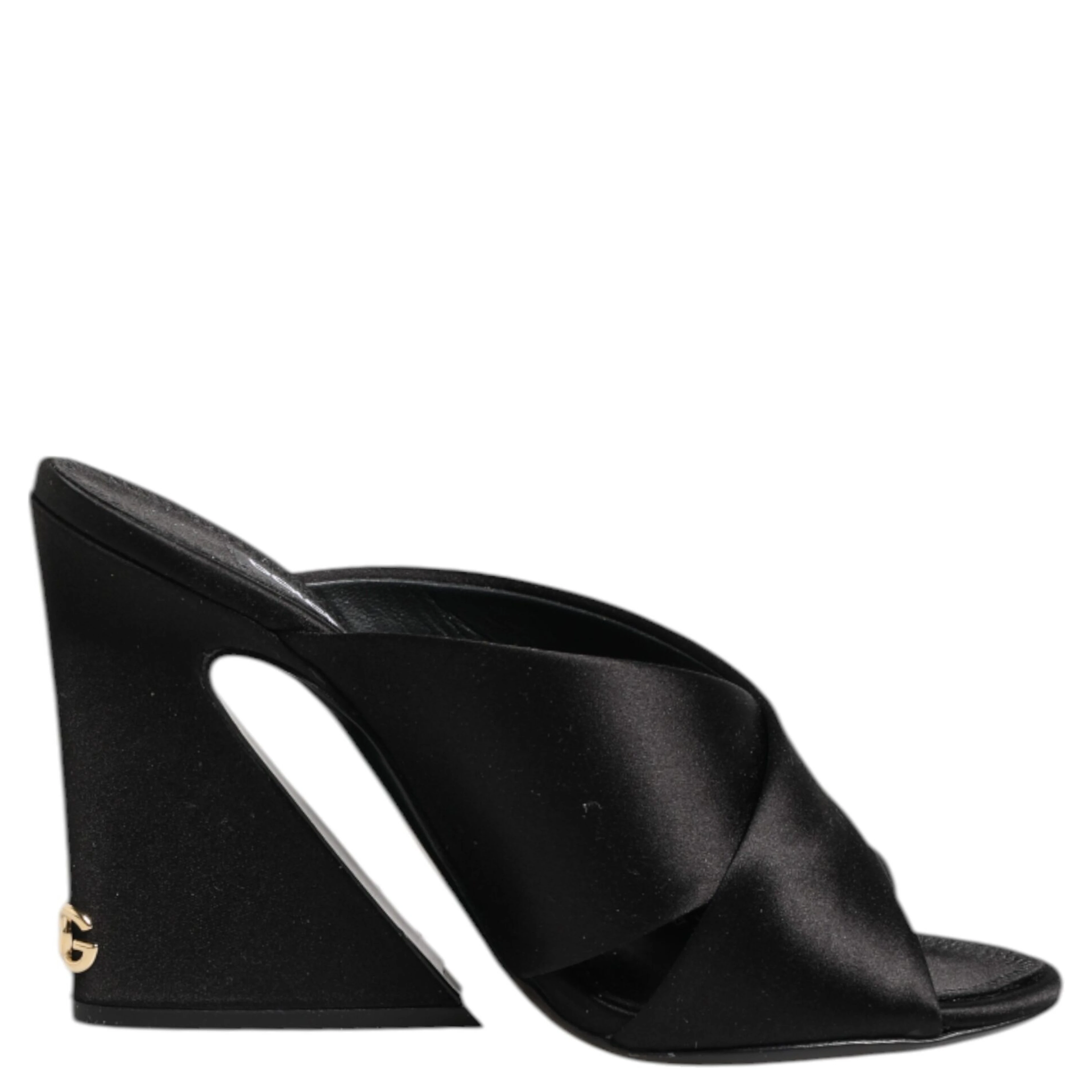 Black Logo KEIRA Satin Slides Sandals Shoes