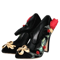 Black Roses Crystal Brooch Mary Jane Shoes