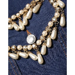 Blue Cotton Denim Crystal Embellished Jacket