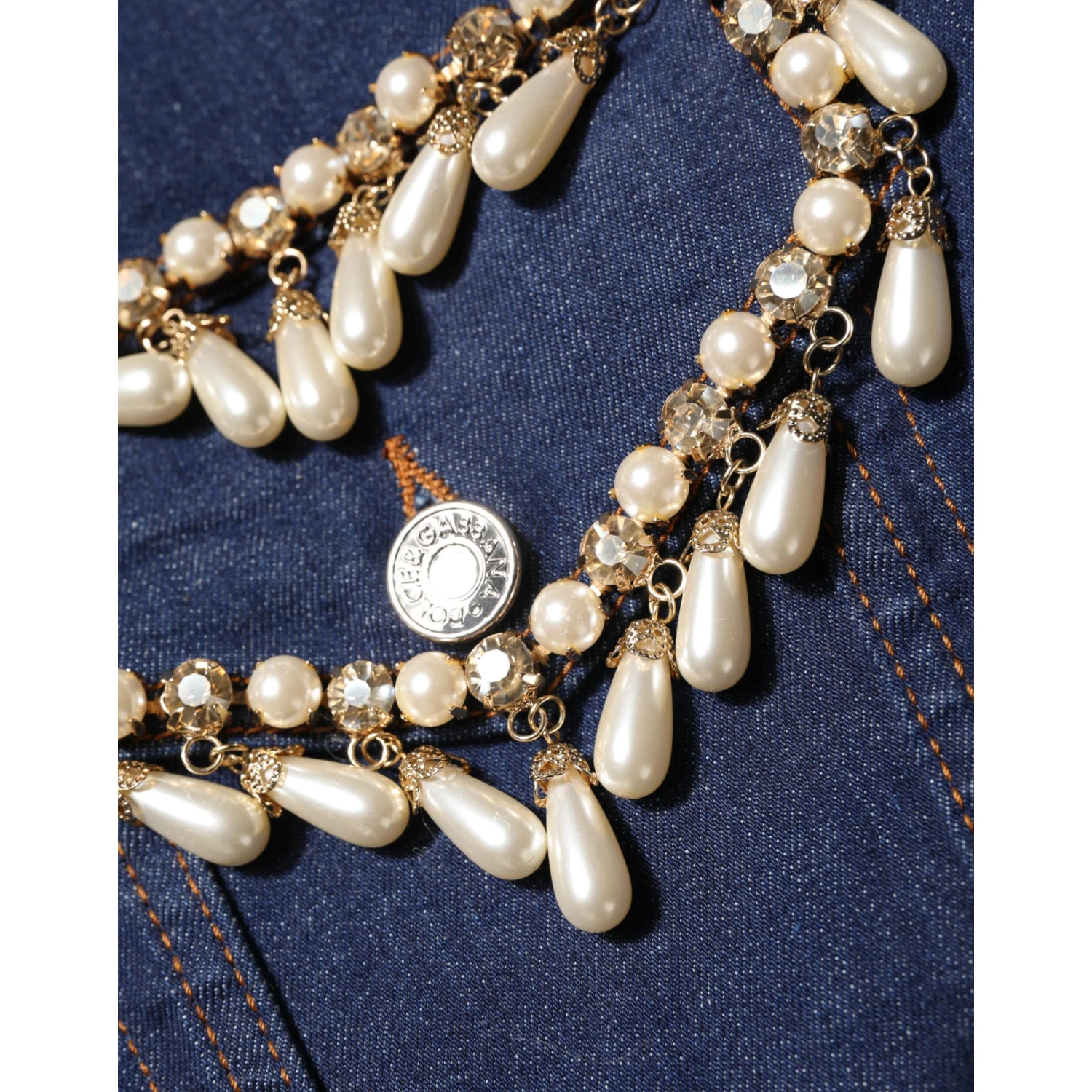 Blue Cotton Denim Crystal Embellished Jacket