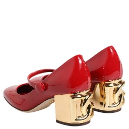 Red Leather DG Logo Heels Sandals Shoes
