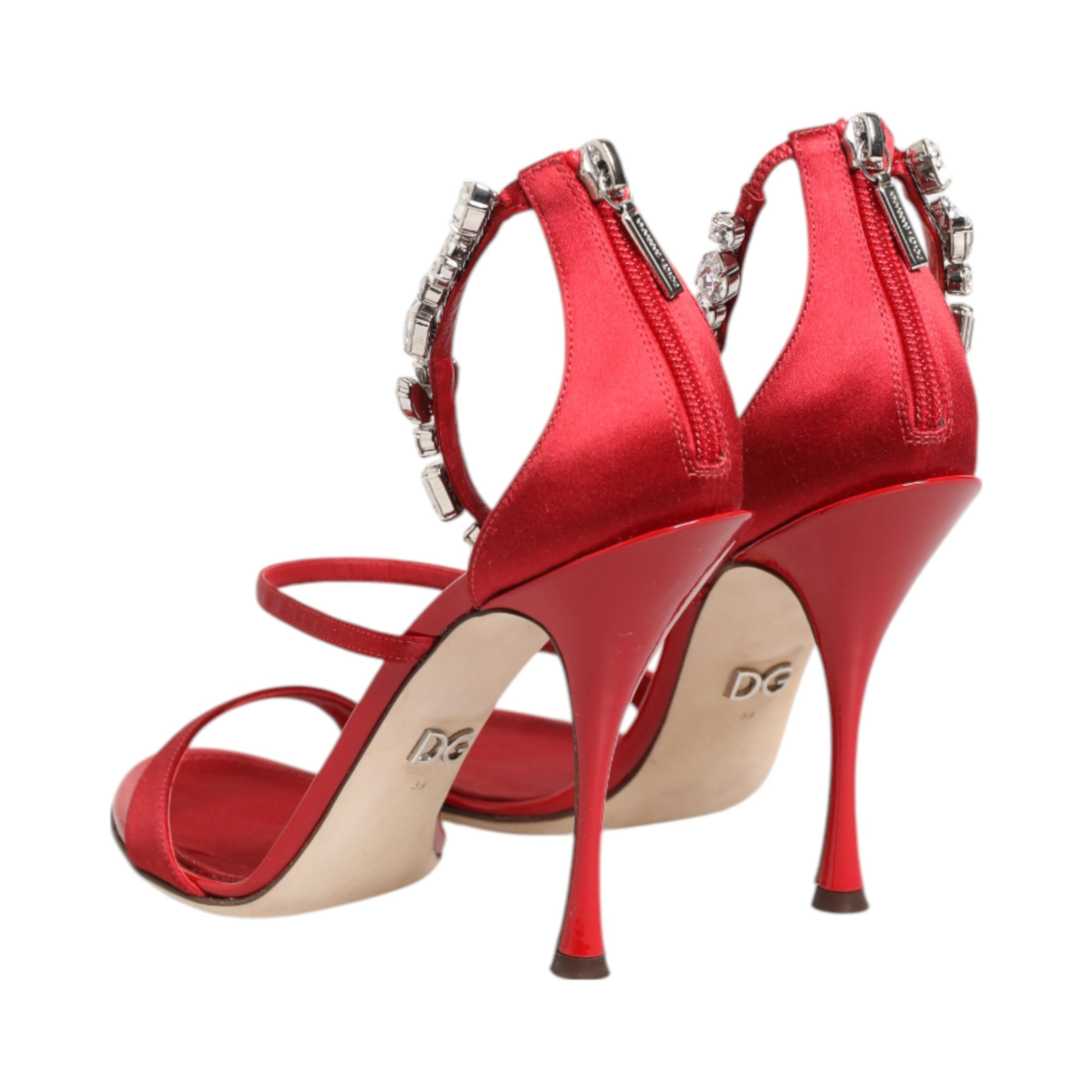 Red Satin Crystals Keira Sandals Heels Shoes