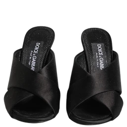 Black Logo KEIRA Satin Slides Sandals Shoes