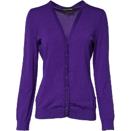 Purple Wool Knit V-neck Cardigan Sweater