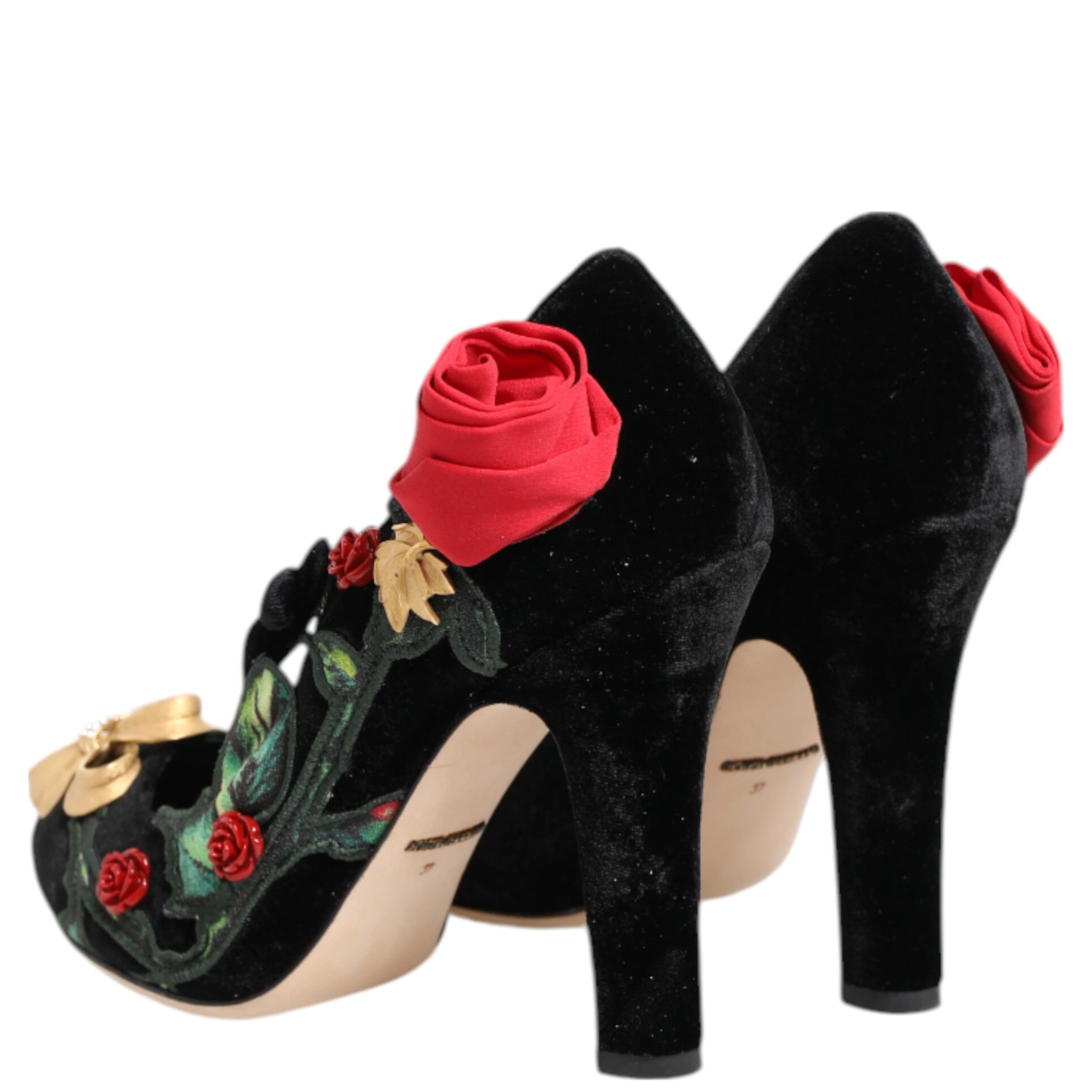 Black Roses Crystal Brooch Mary Jane Shoes