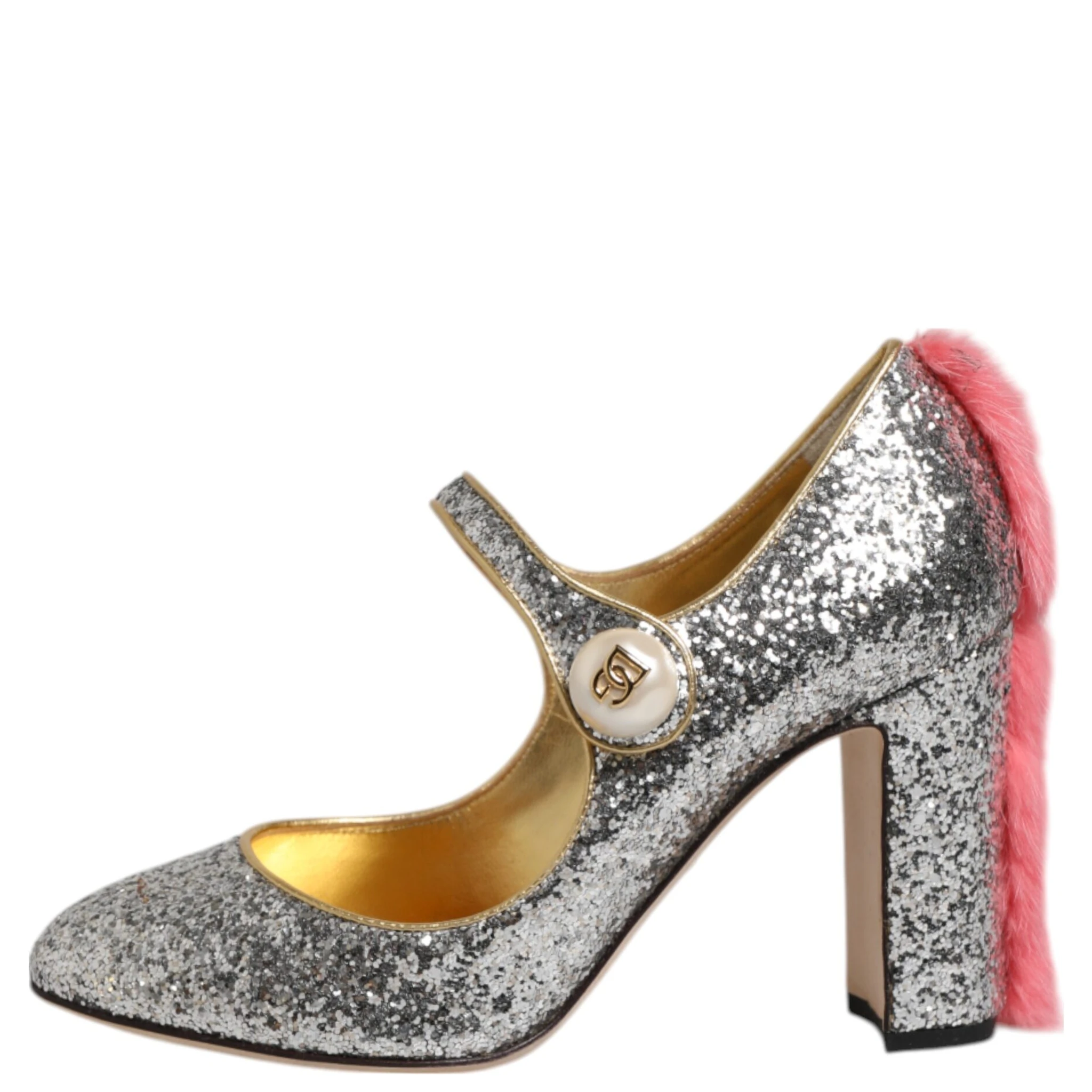 Silver Glitter Mink Fur VALLY Pumps Shoes