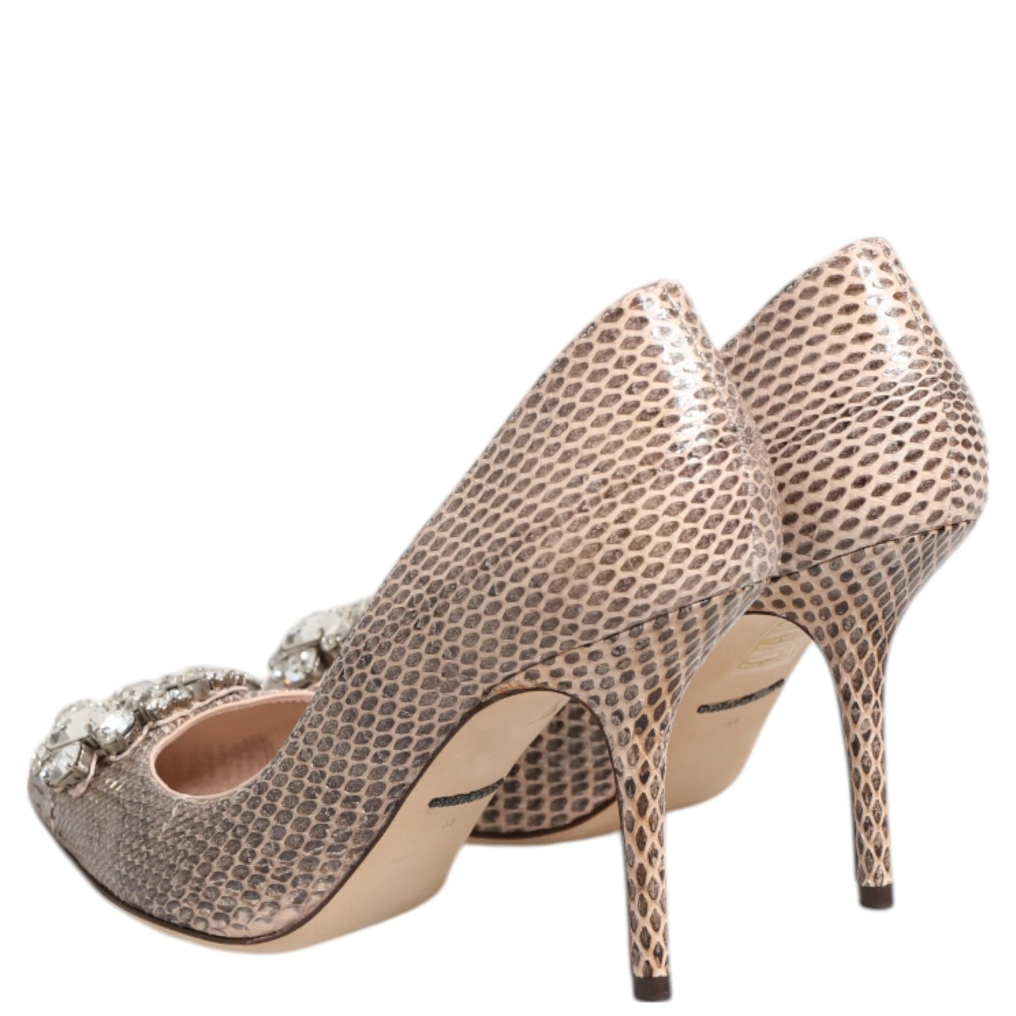 Beige Leather Crystal Embellished Pumps Shoes