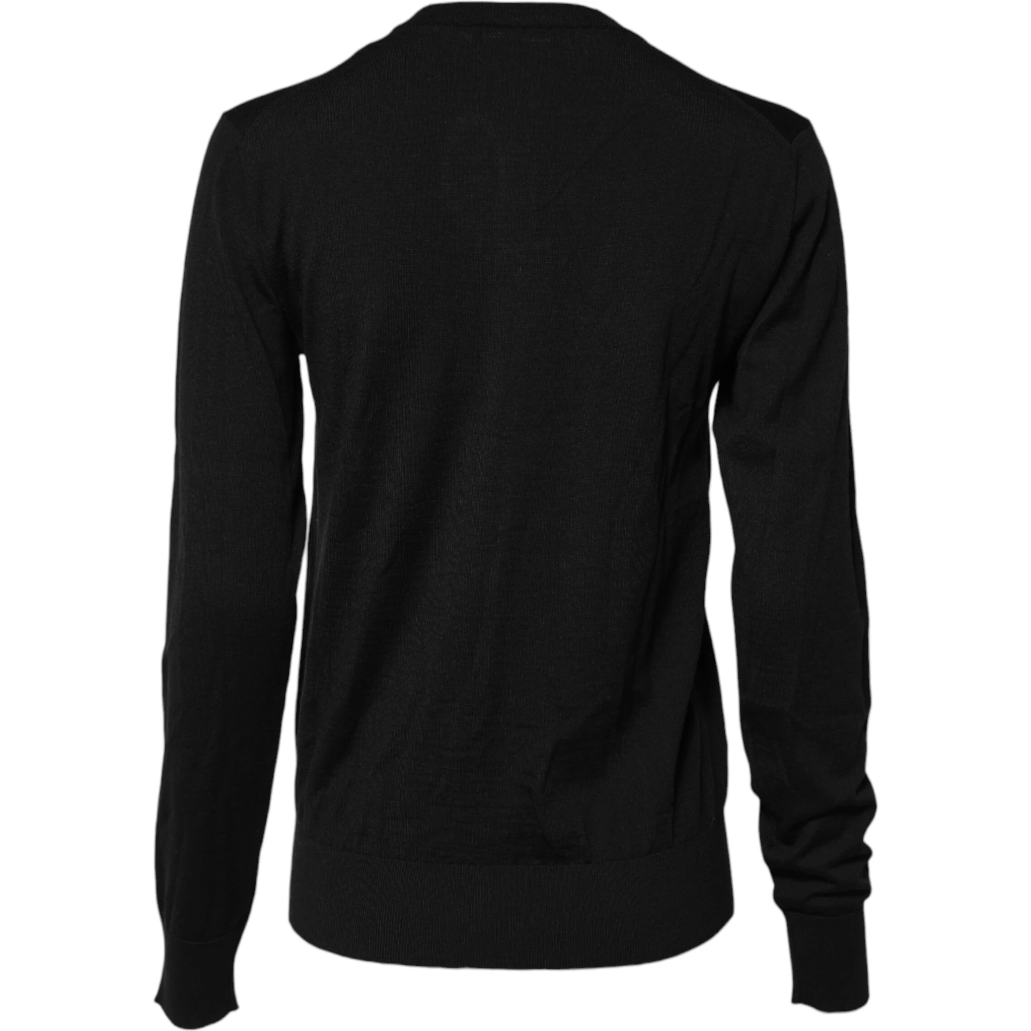 Black Wool Knit Round Neck Cardigan Sweater
