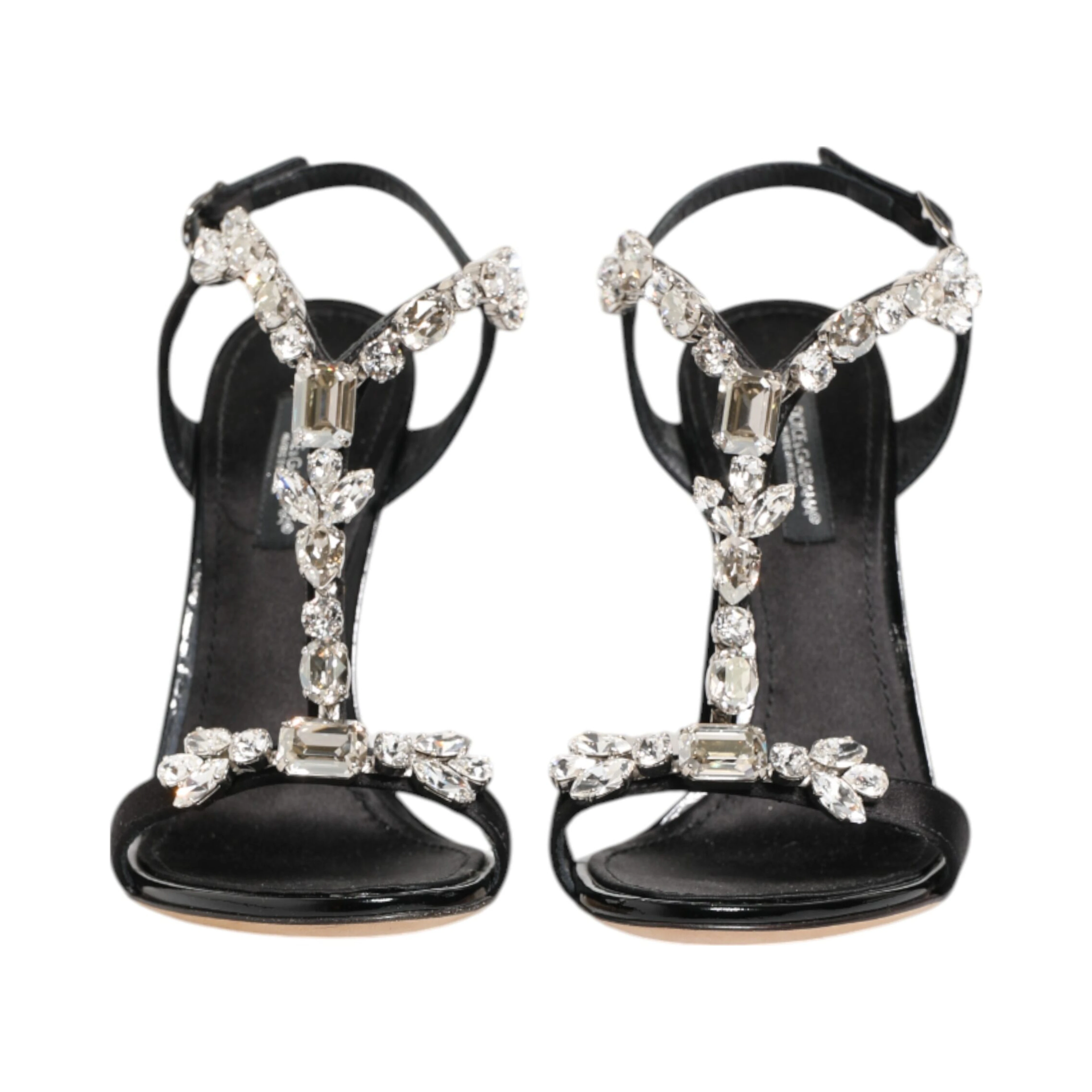 Black Keira Crystals Heels Sandals Shoes