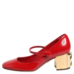 Red Leather DG Logo Heels Sandals Shoes
