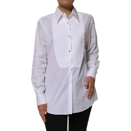 White Cotton Collared Long Sleeves Shirt Top