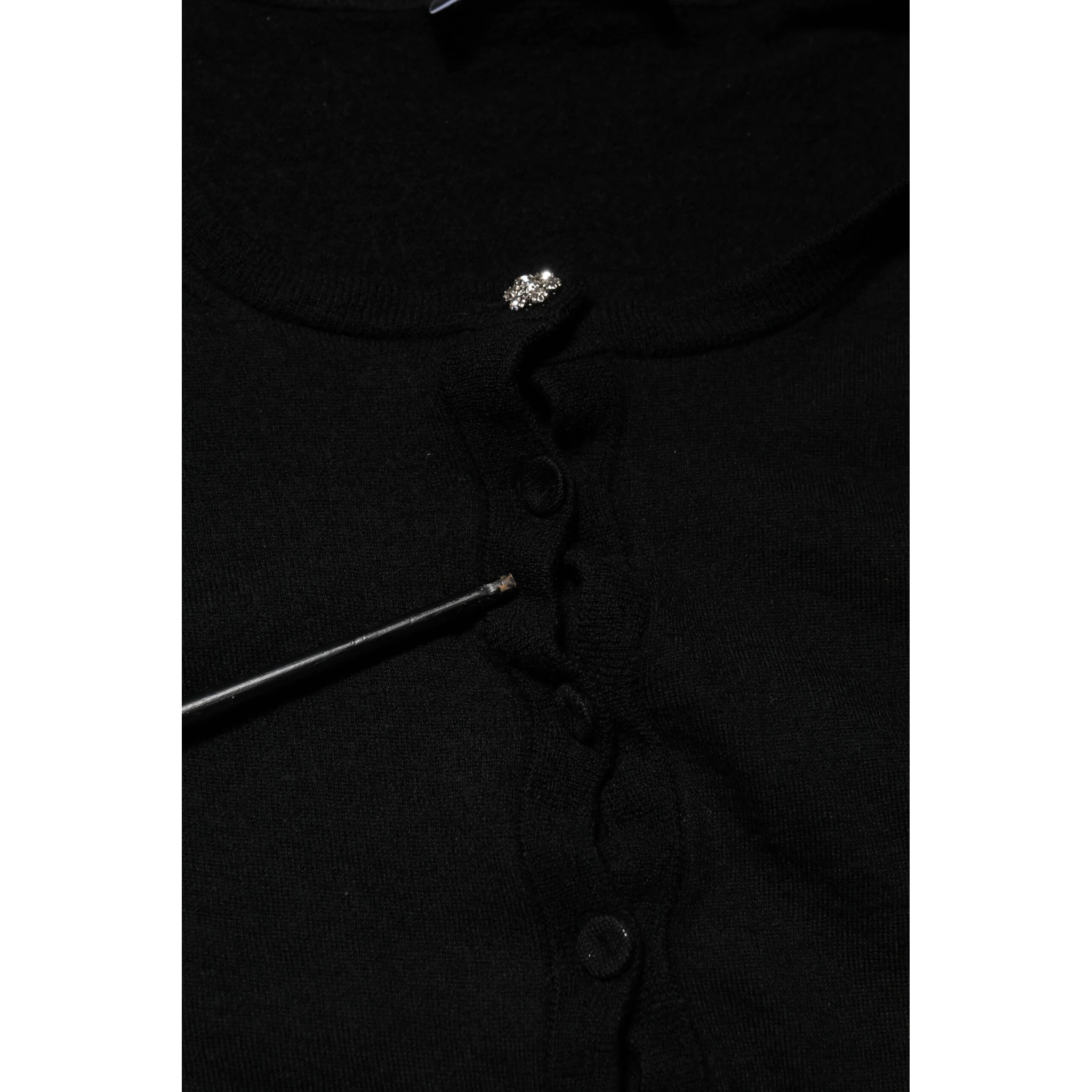 Black STAFF Round Neck Cardigan Sweater